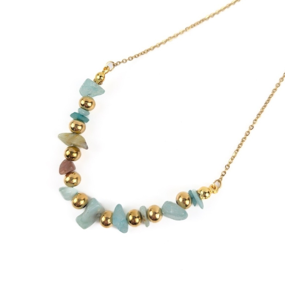 20 inch Gold Plated Necklace w/ Natural Gemstone Beaded Accents 2‎ inch Extender